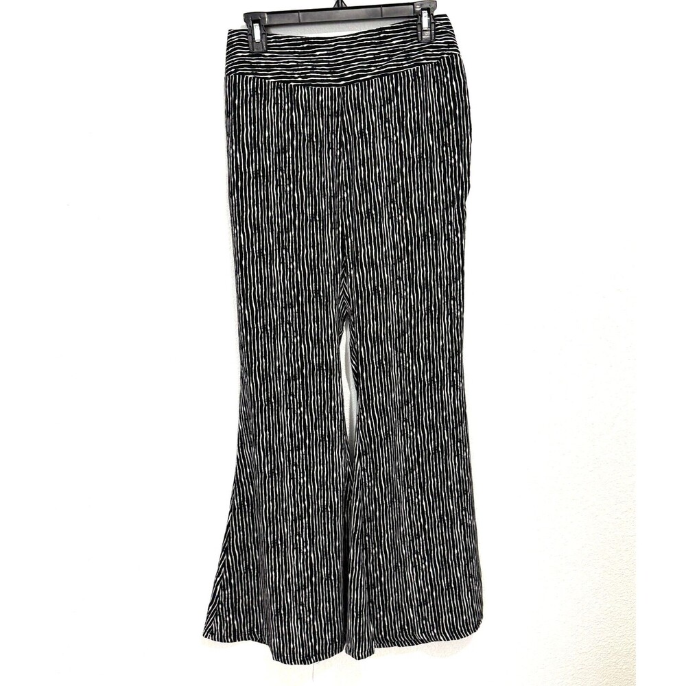 Hot & Delicious Women Large Black & White Elastic Waist Wide Leg Flowy Pants NWT